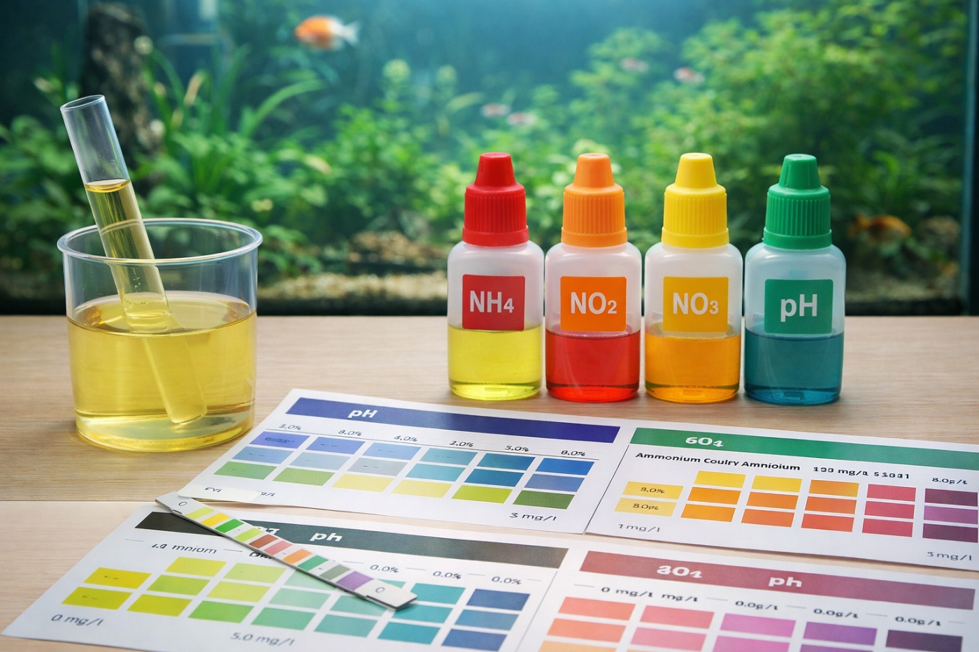 Kuva akvaarion vesitesteistä
