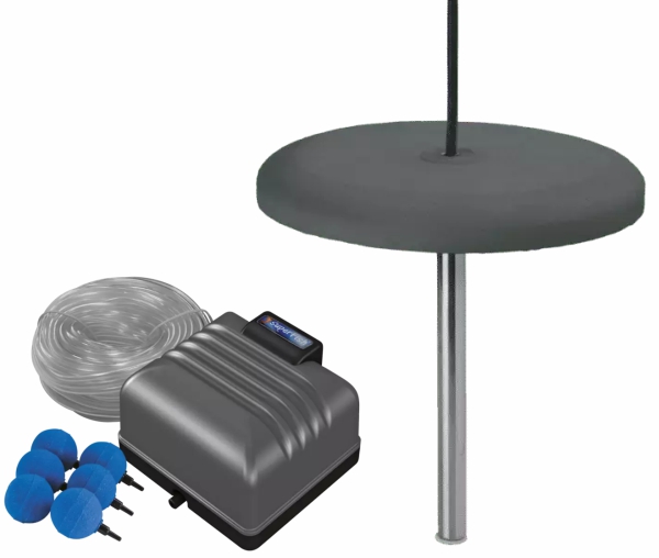 ilmapumppu ja talvikansi lammikkoon